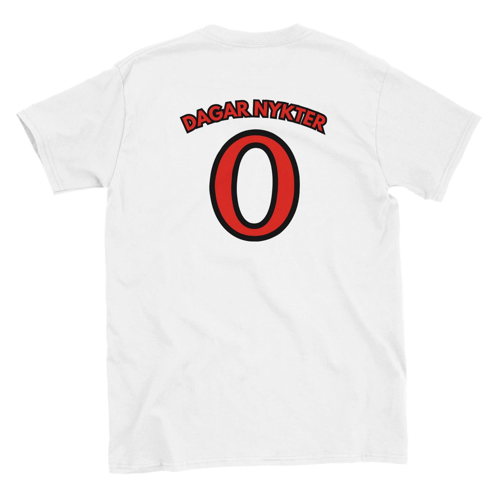 Rolig t-shirt med texten “Dagar nykter 0”, alkoholsatir och krog-humor, unisex herr/dam – Merchoteket